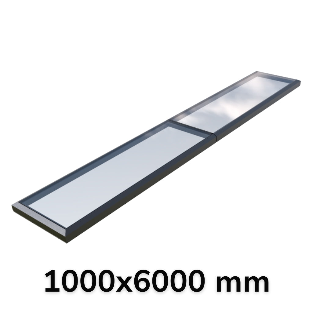 1000 x 6000 mm Fixed Glass Link Modular Skylight (2 Fixed 0 Opening)