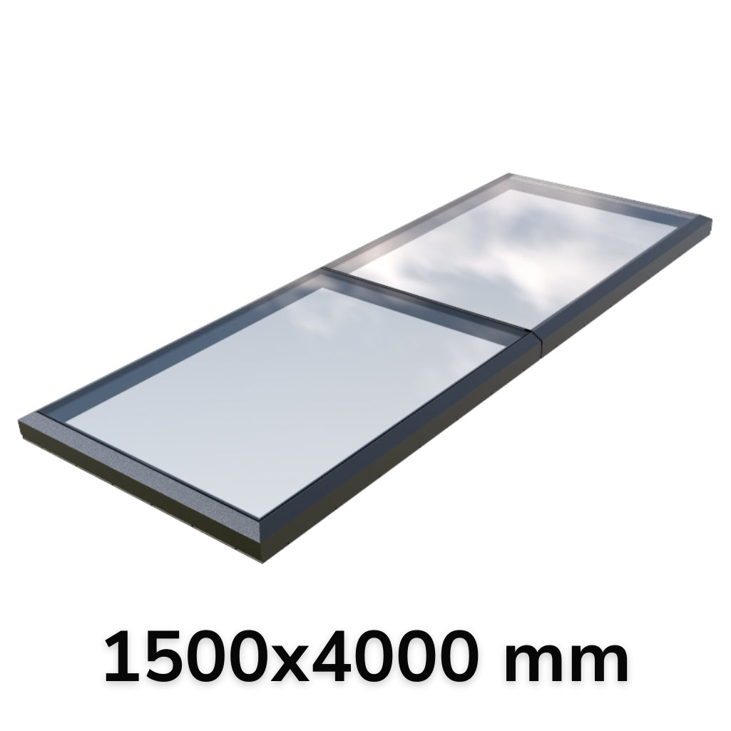 1500 x 4000 mm Fixed Glass Link Modular Skylight (2 Fixed 0 Opening)