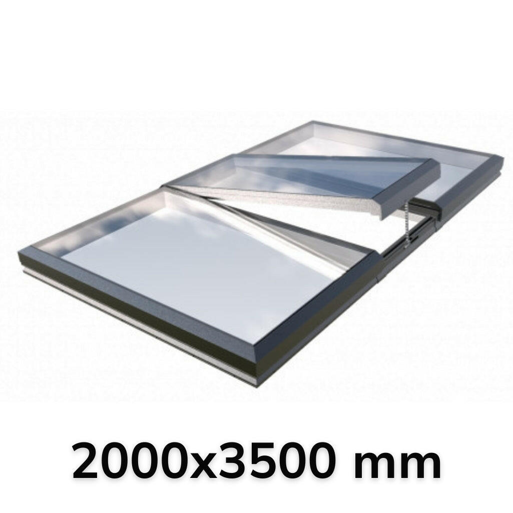 2000 x 3500 mm Electric Opening Glass Link Modular Skylight (2 Fixed 1 Opening).