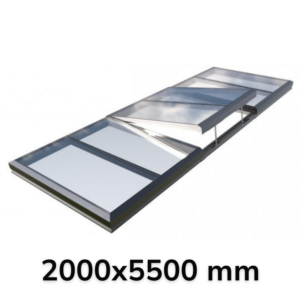 2000 x 5500 mm Electric Opening Glass Link Modular Skylight (2 Fixed 1 Opening).