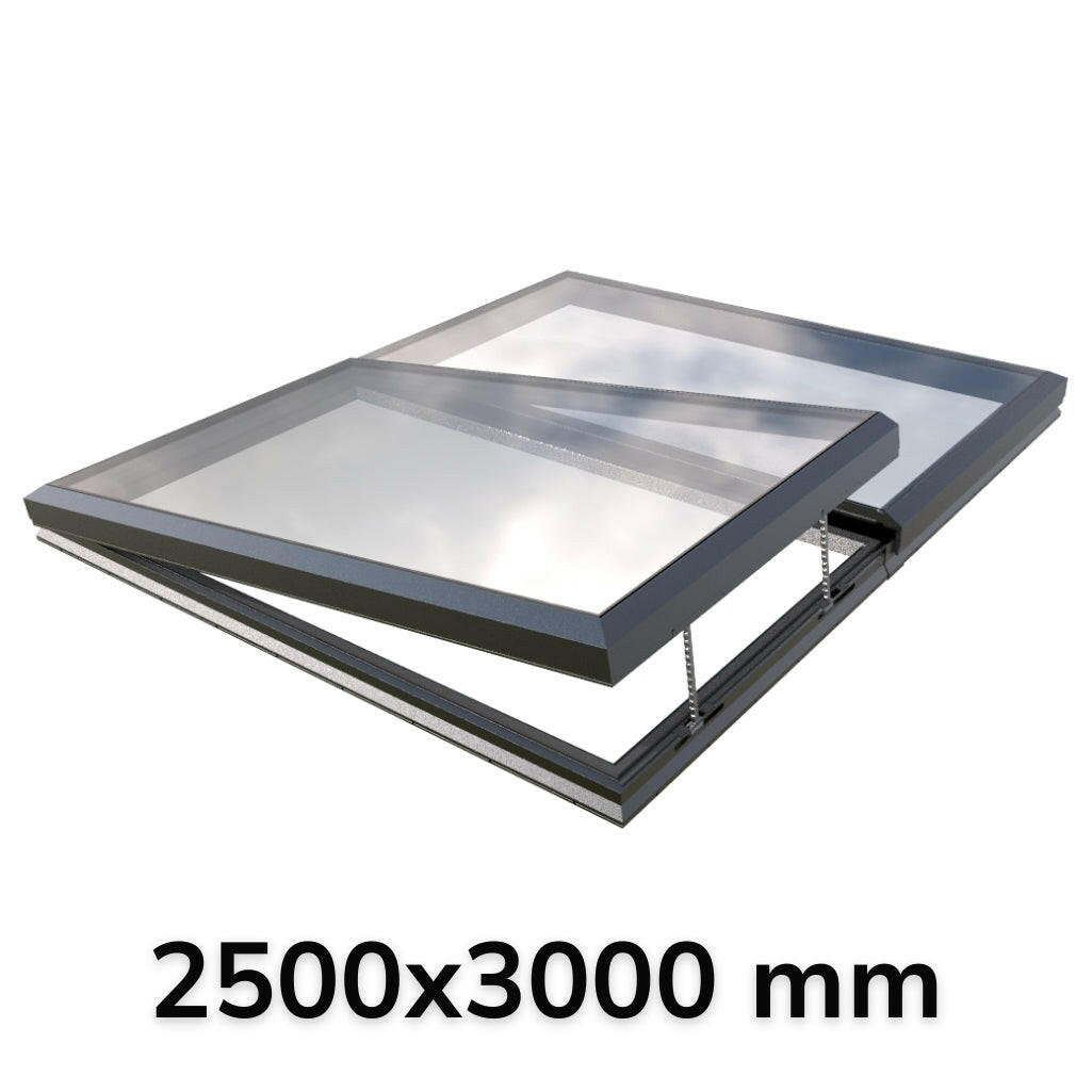 2500 x 3000 mm Electric Opening Glass Link Modular Skylight (1 Fixed 1 Opening).
