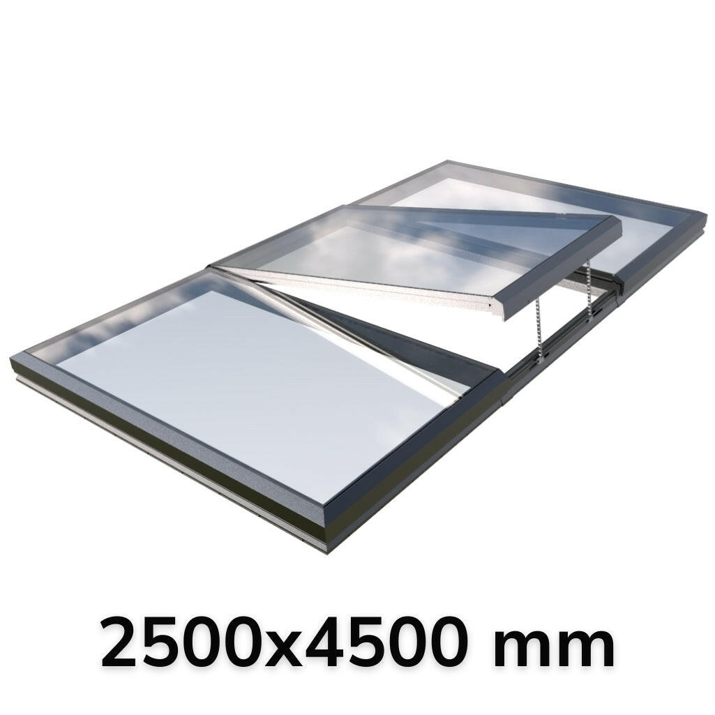 2500 x 4500 mm Electric Opening Glass Link Modular Skylight (2 Fixed 1 Opening).