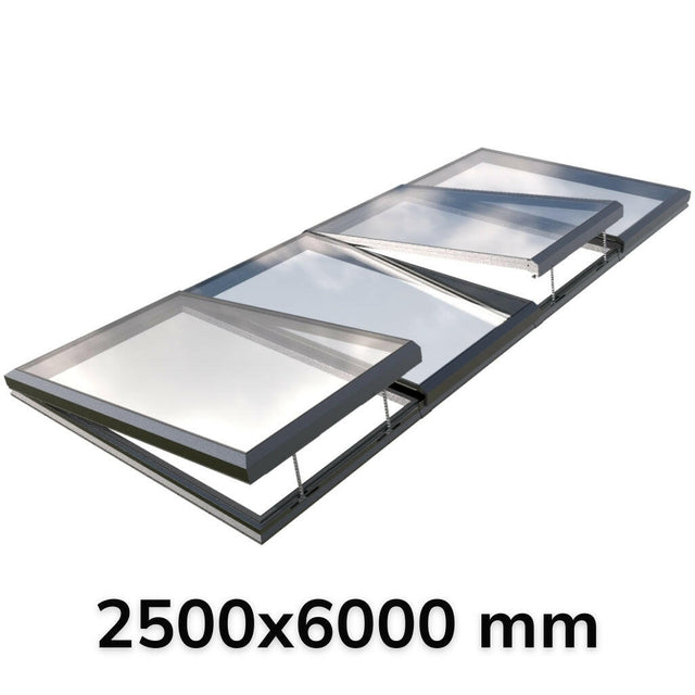 2500 x 6000 mm Electric Opening Glass Link Modular Skylight (2 Fixed 2 Opening).
