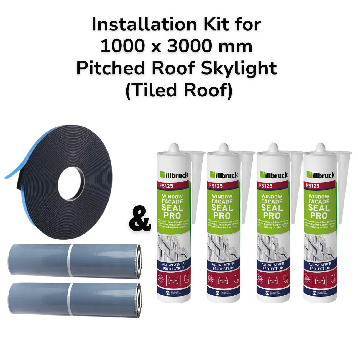 1000 x 3000 mm Pitched Roof Skylight (Tiled Roof) Installation Kit.