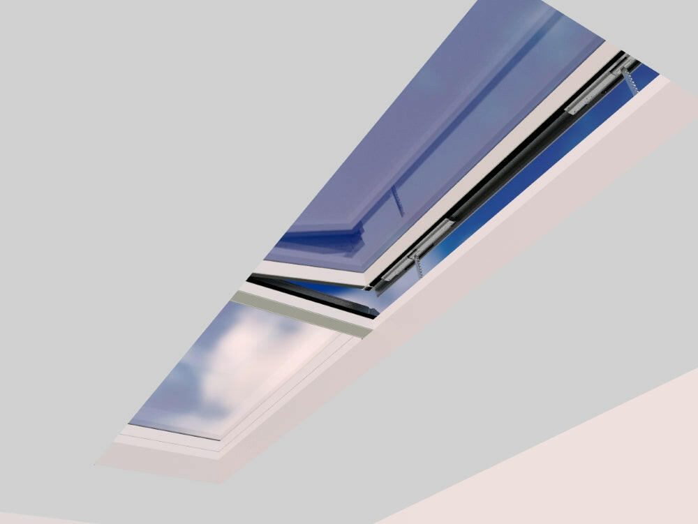 1000 x 4000 mm Electric Opening Glass Link Modular Skylight (1 Fixed 1 Opening).
