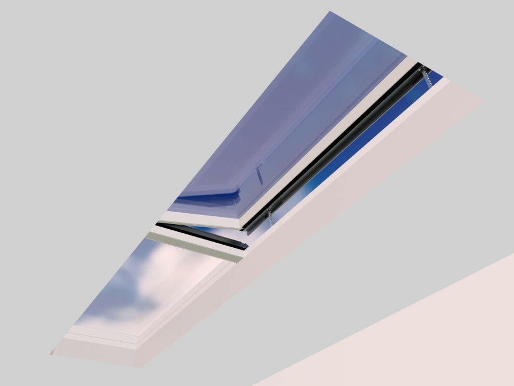 1000 x 5500 mm Electric Opening Glass Link Modular Skylight (1 Fixed 1 Opening).