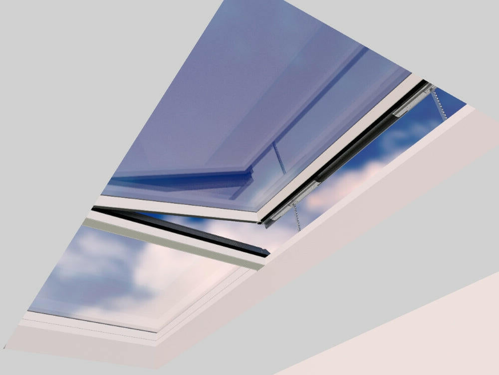 1500 x 4000 mm Electric Opening Glass Link Modular Skylight (1 Fixed 1 Opening).