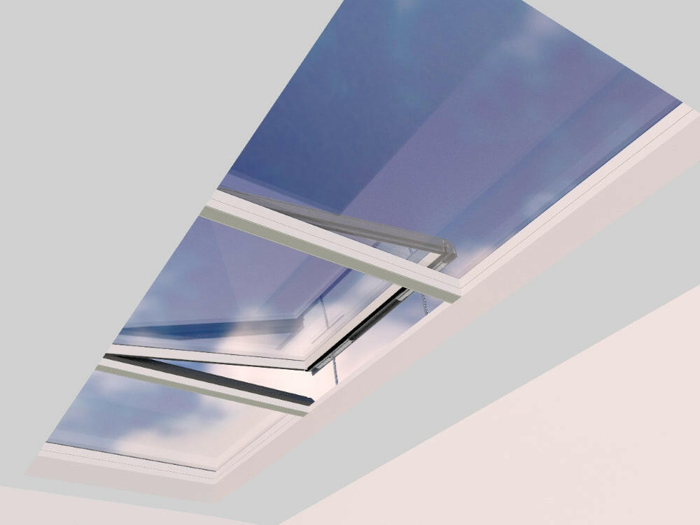 2000 x 4500 mm Electric Opening Glass Link Modular Skylight (2 Fixed 1 Opening).