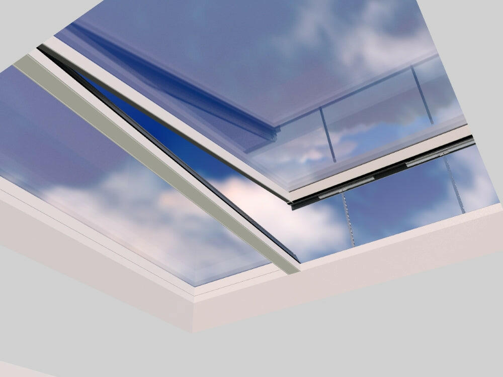 2500 x 2500 mm Electric Opening Glass Link Modular Skylight (1 Fixed 1 Opening).