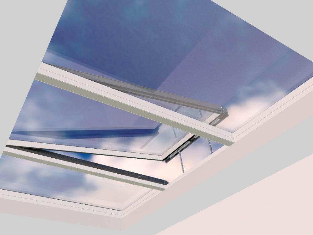 2500 x 4500 mm Electric Opening Glass Link Modular Skylight (2 Fixed 1 Opening).