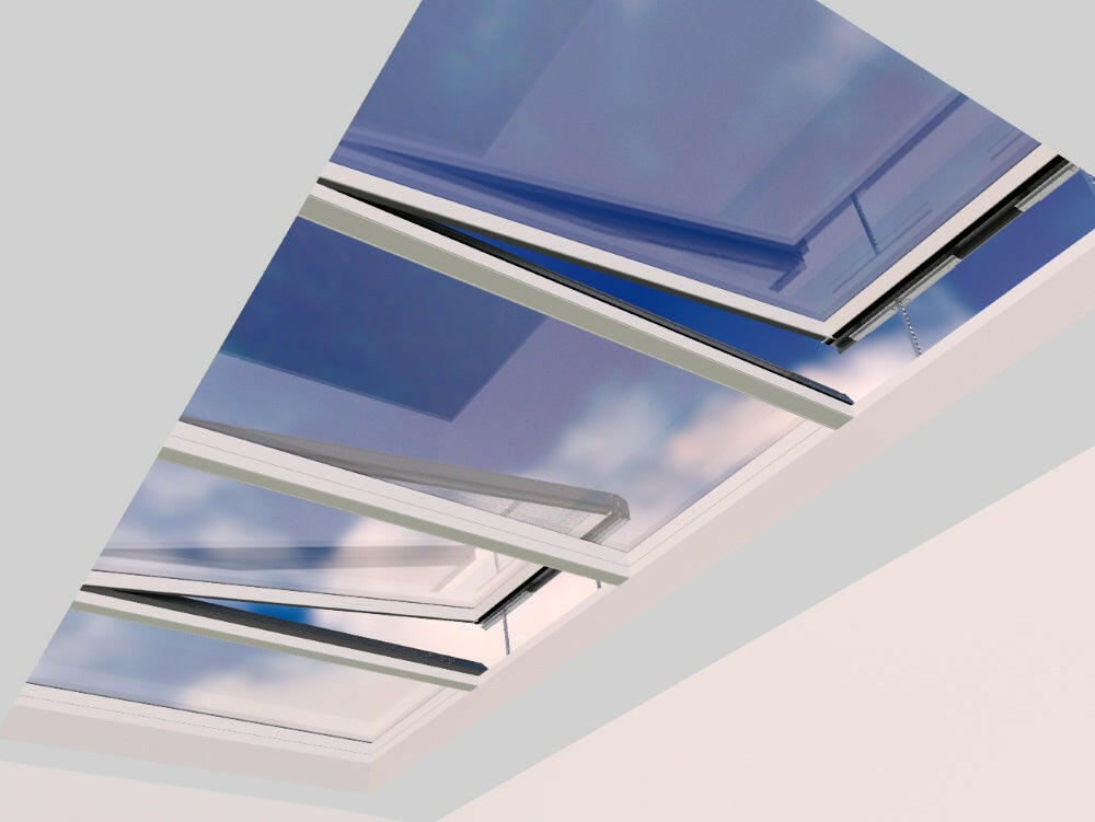 2500 x 6000 mm Electric Opening Glass Link Modular Skylight (2 Fixed 2 Opening)