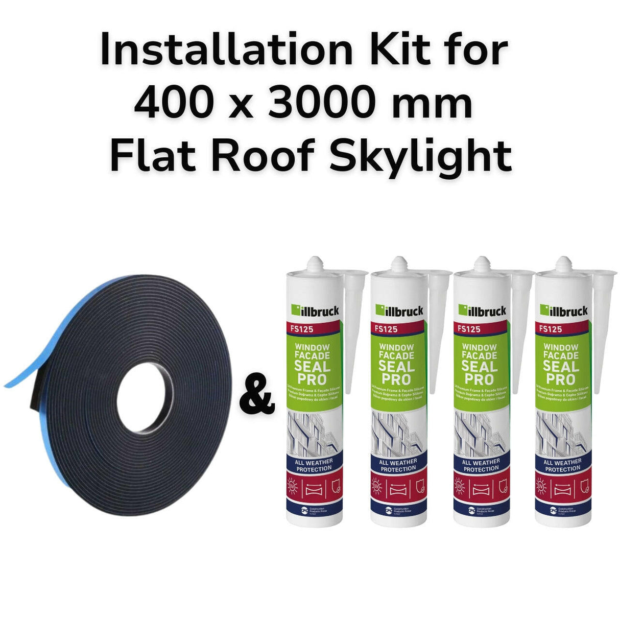 400 x 3000 mm Flat Roof Skylight Installation Kit.