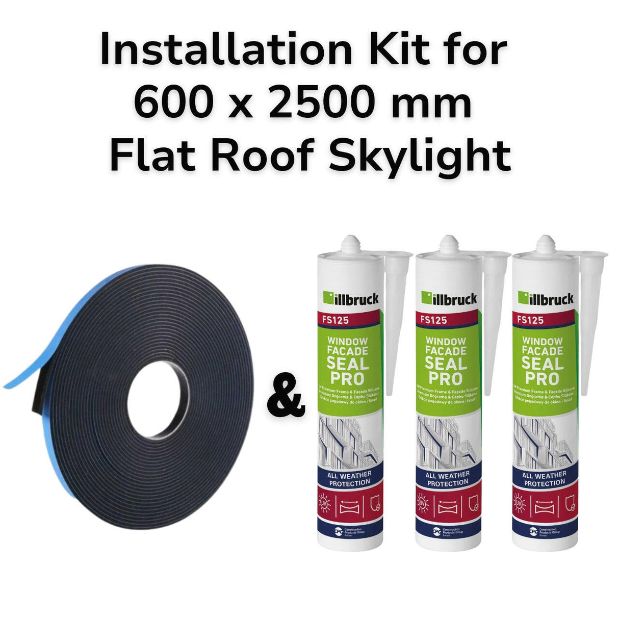 600 x 2500 mm Flat Roof Skylight Installation Kit.