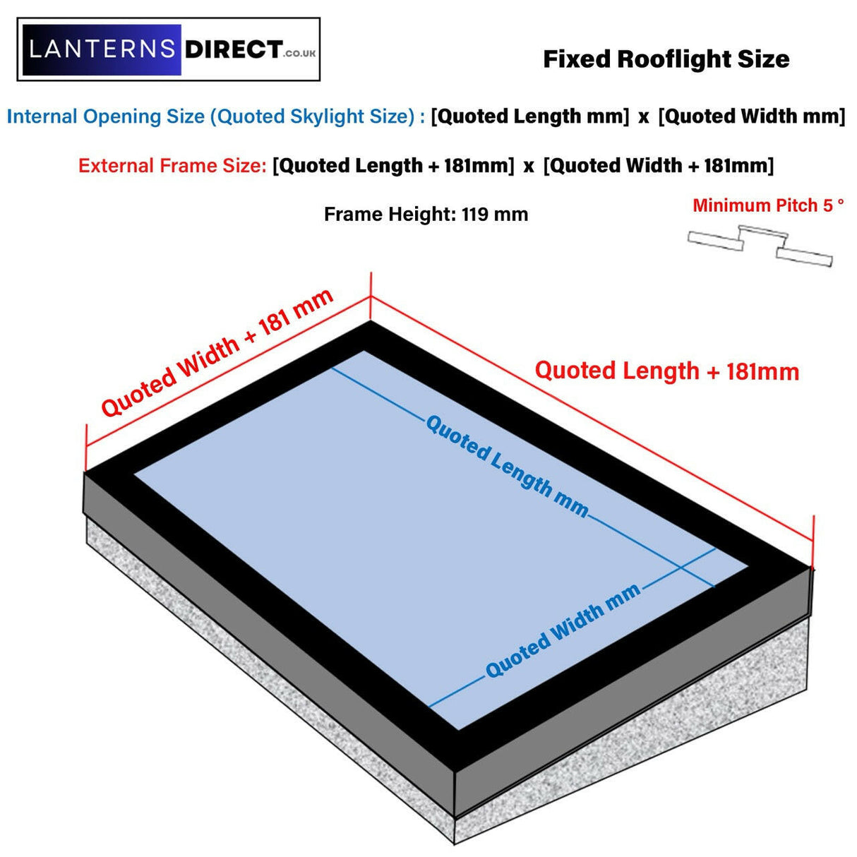 800 x 1500 mm LD Framed Flat Roof Skylight.