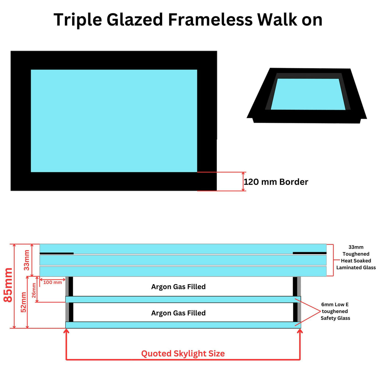 600 x 900 mm Frameless Walk-on Skylight.