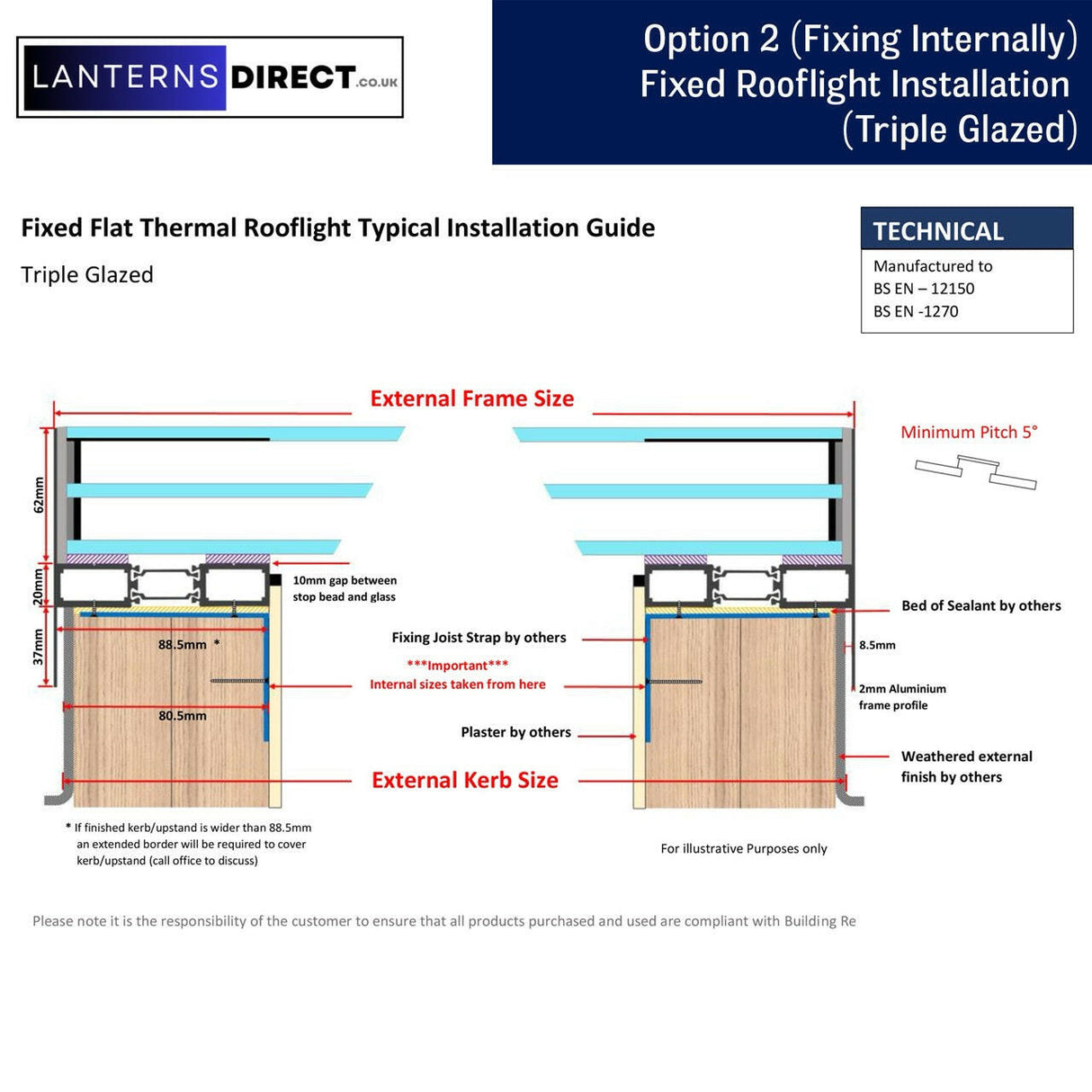 1000 x 1000 mm LD Framed Pitched Roof Skylight.